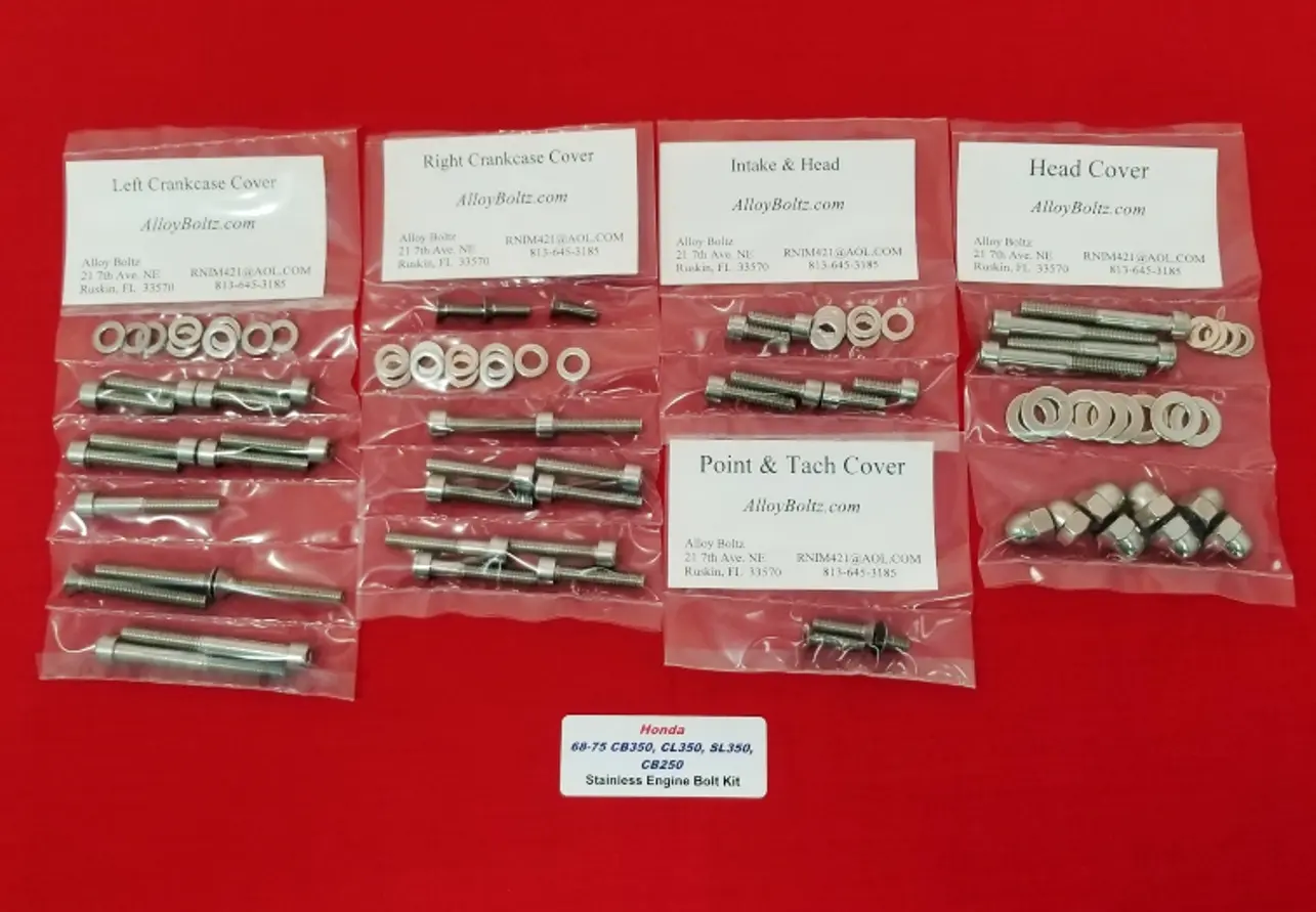 1968-75 HONDA CB350 CL350 SL350 Polished Stainless Steel Engine Bolt Kit Set