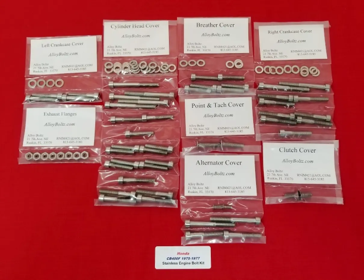 1975-77 HONDA CB400F Polished Stainless Steel Engine Bolt Kit Set