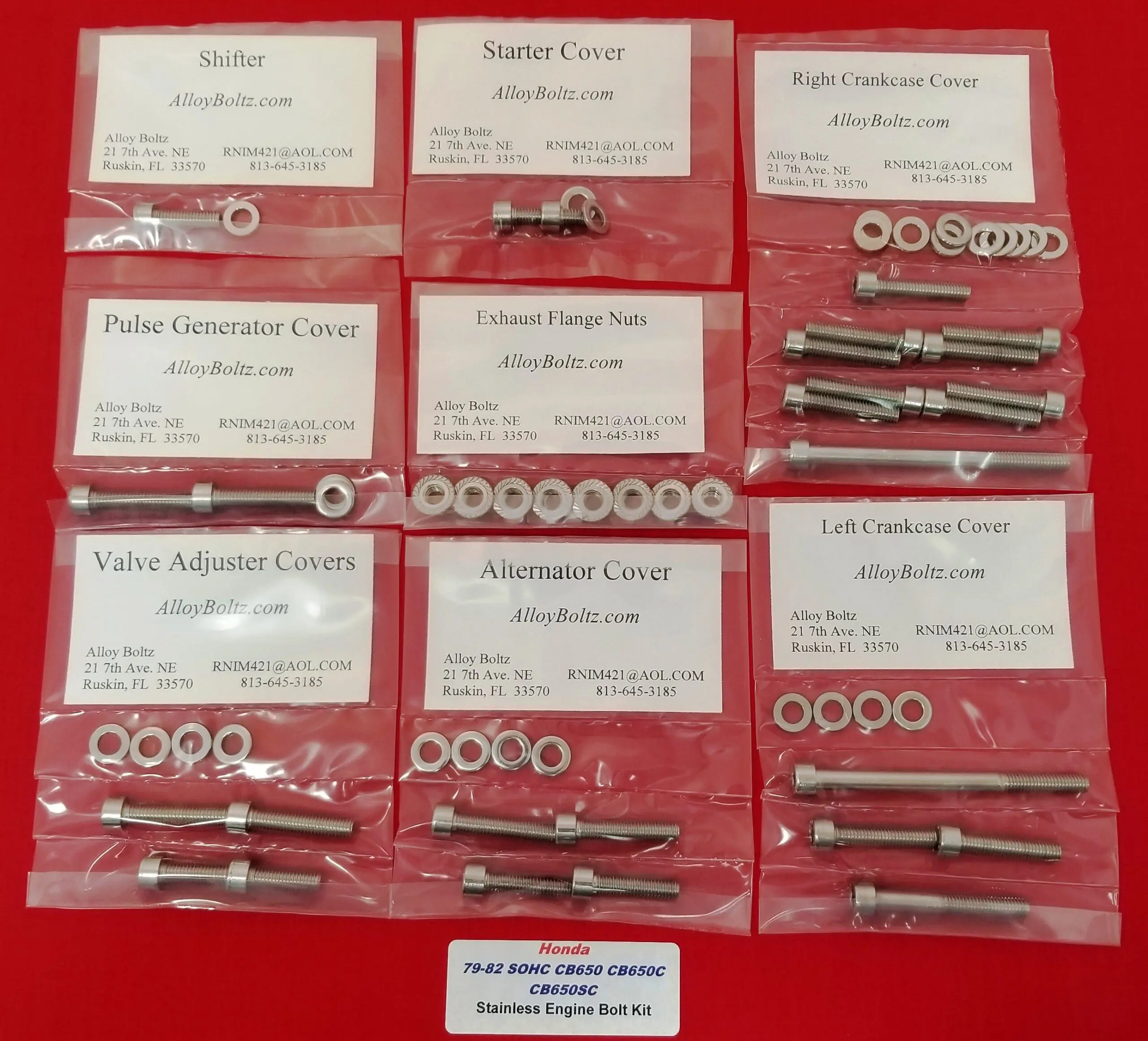 HONDA 1979-82 CB650 CB650C CB650SC Polished Stainless Steel Engine Bolt Kit Set
