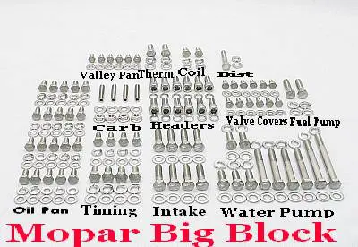 256 Pc BB Mopar Stainless Hex Engine Bolt Kit