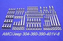 AMC 290 304 343 360 390 401 V-8 Stainless Steel Engine Hex Bolt Kit Set