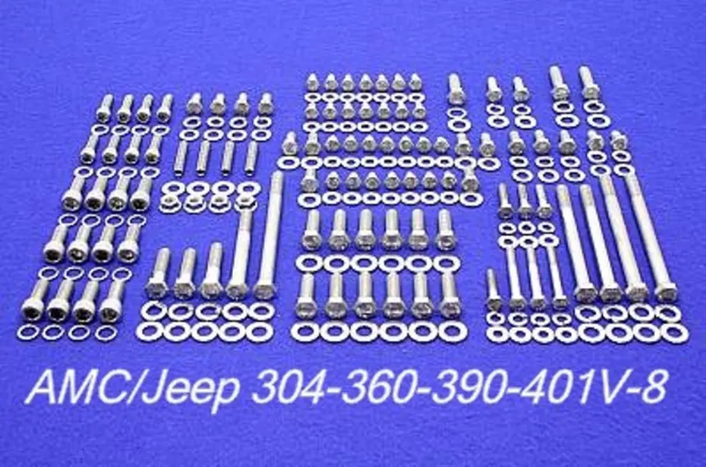 AMC 290 304 343 360 390 401 V-8 Stainless Steel Engine Hex Bolt Kit Set