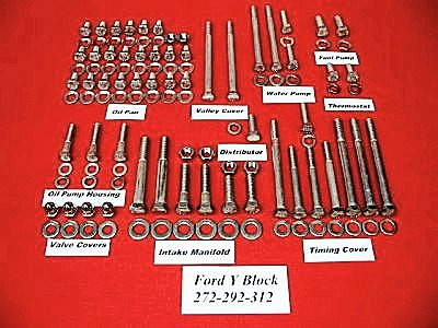 217 Pc Ford Y-Block Hex Head Engine Bolt Kit For T-Birds & Truck