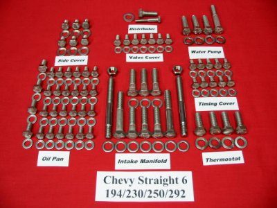 Chevy 194 230 250 292 Stainless Steel Hex Bolt Kit